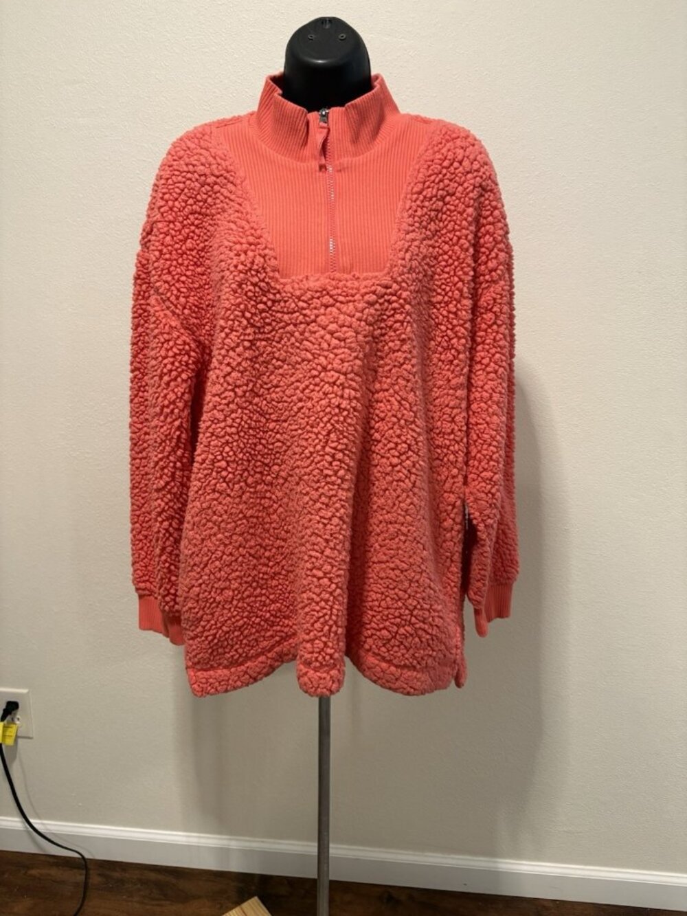 Maurices Teddy Bear Fleece Top Blouse Women XL 1/4 Zip Coral Pink Outerwear